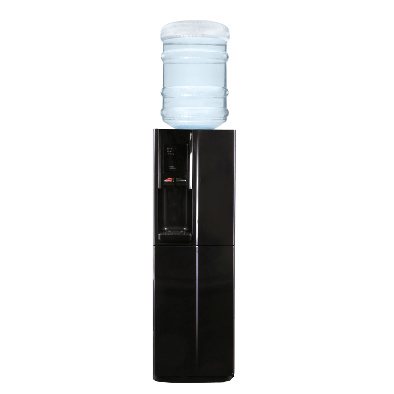 Black Borg & Overstrom B2 freestanding bottled water dispenser on a white background, promoting water cooler hire services for UK businesses.