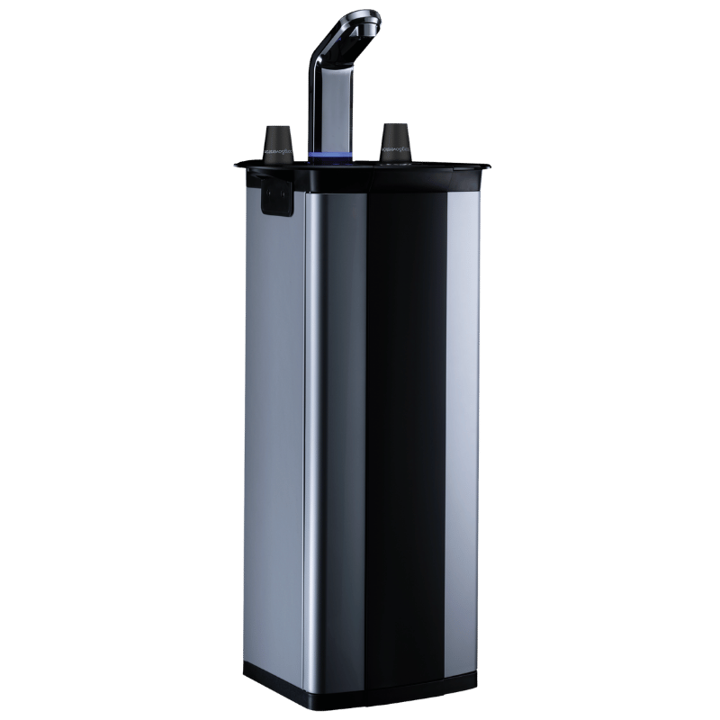 Borg & Overstrom B5 Black and silver water dispenser on a white background, ideal for UK businesses seeking water cooler rentals.