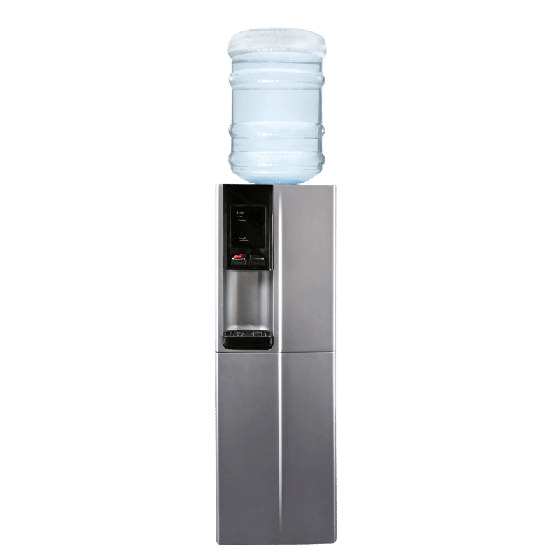 Borg & Overstrom Classic freestanding bottled water dispenser with a bottle on top, promoting water cooler hire services for UK businesses.