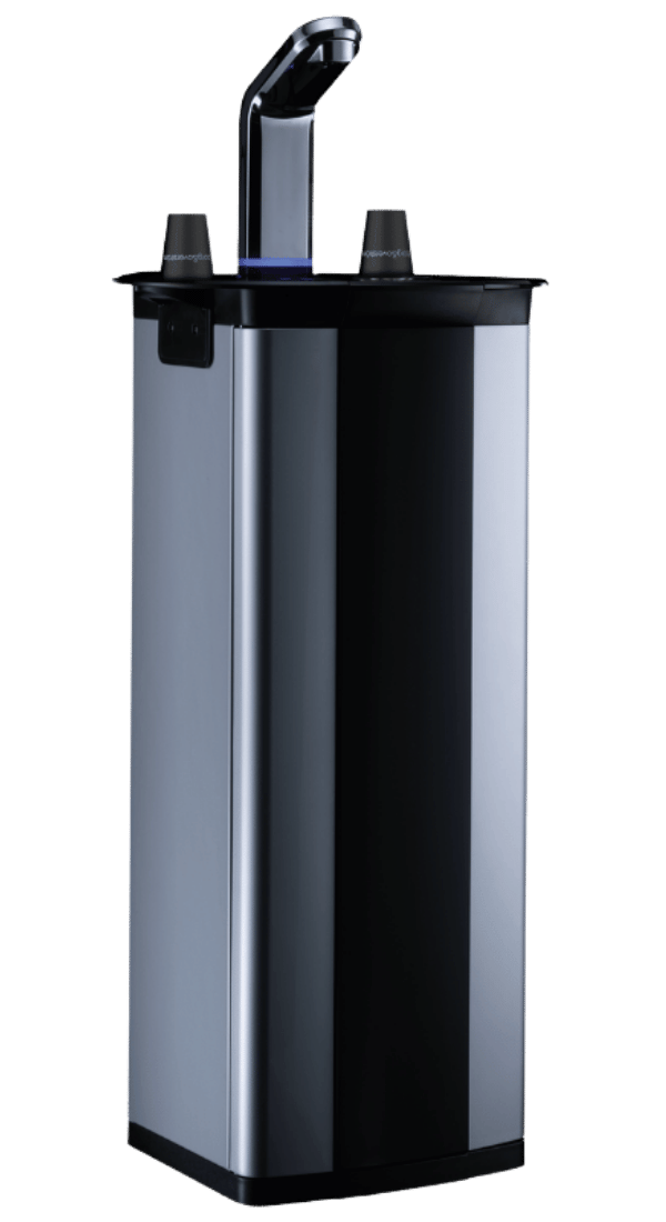 Borg & Overstrom B5 Black and silver water dispenser on a white background, ideal for UK businesses seeking water cooler rentals.
